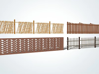 Different Fence Styles Featuring Bamboo Wooden Metal Woven Lattice and Slatted Designs 3d model