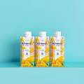 Khumo Orange Juice Three Bottles With Orange Graphics On Light Blue Background 3d model