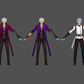 Game and Movie Character With Silver White Hair Purple White Coats Gold Details