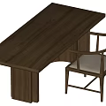 Modern Rectangular Wooden Tea Table With Armrest Chair And Fabric Cushion 3d model