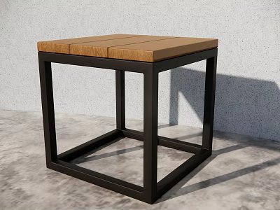 Modern Wooden Top Stool with Black Metal Frame and Square Design 3d model