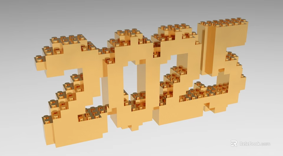 Elegant Gold 2024 3D Numeral Decorative Ornament Set With Cubic Details 3d model 