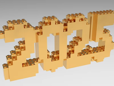 Elegant Gold 2024 3D Numeral Decorative Ornament Set With Cubic Details 3d model