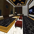 Luxury KTV Interior With Large Screen TV Comfortable Sofas And Elegant Chandeliers 3d model