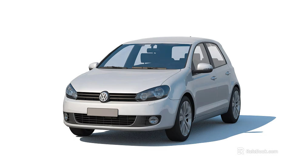 White Volkswagen Golf Modern Hatchback Car With Front View And Alloy Wheels 3d model 