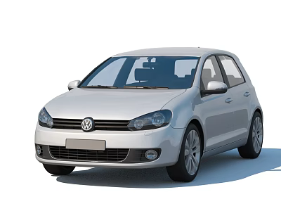White Volkswagen Golf Modern Hatchback Car With Front View And Alloy Wheels 3d model