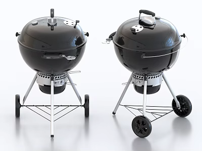 Modern Two Black Outdoor Kitchen Appliance Grills With Stand And Wheels 3d model