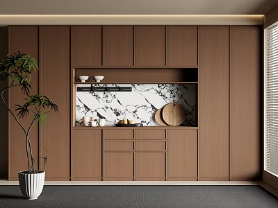 Modern Wooden Cabinets In Interior With Marble Accent 3d model
