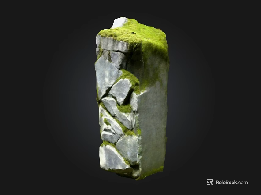 Natural Stone Wood With Moss Covered Cracked Surface And Rough Texture 3d model 