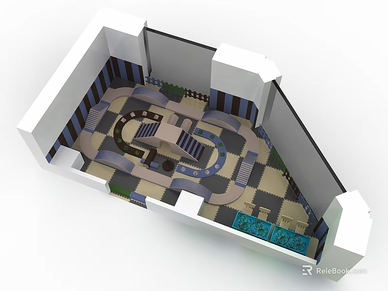 Interior Room Layout Featuring Swing Door And Checkerboard Floor Design 3d model