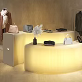 Decorative Accessory Set on Lighted Display Tables with Handbags and Clothes in Fashion Store