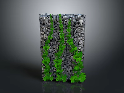 Wood and Stone Vertical Structure Decorated with Green Vines on Dark Background 3d model