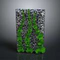 Wood and Stone Vertical Structure Decorated with Green Vines on Dark Background