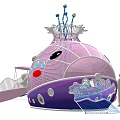 Colorful Pink Purple Whale Shaped Play Structure with Slide and Children Playing in Park