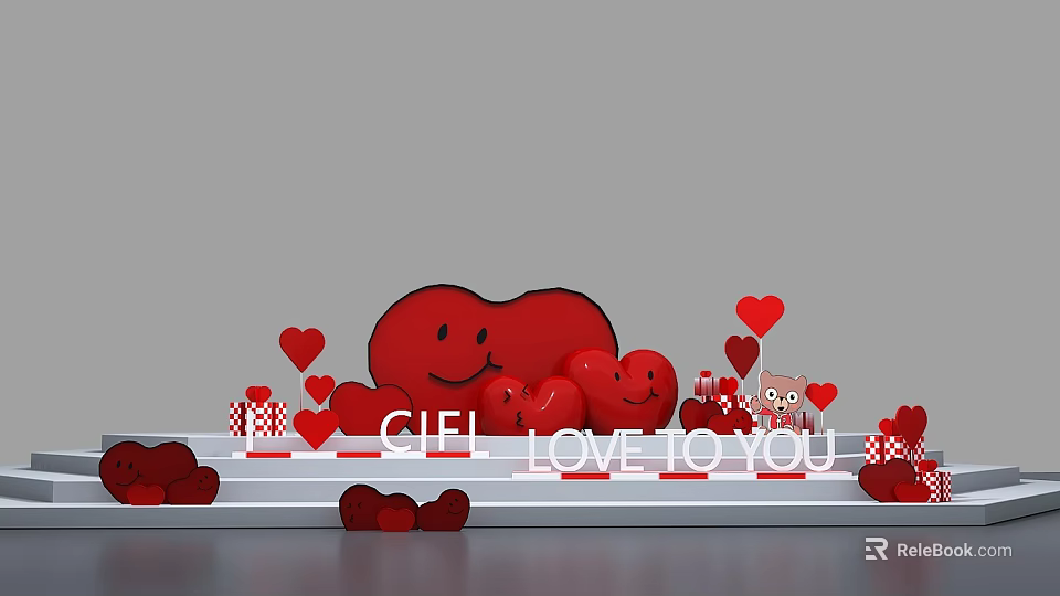 Romantic Red Heart Decorative Scene With Give Love To You And Small Hearts 3d model 