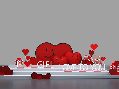 Romantic Red Heart Decorative Scene With Give Love To You And Small Hearts 3d model