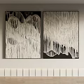 Modern Abstract Paintings With Black White Dripping Textures On Wall 3d model