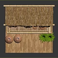 Bamboo Display Shelf With Thatched Roof Terracotta Pots And Small Plants