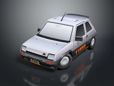 Silver Compact Car With FUNNY Decal And ST11 License Plate Design 3d model