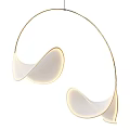 Modern Curved Metal Chandelier With Double White Fabric Shades And Soft Lighting Design