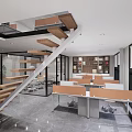 Modern Leisure Area Featuring Green Curved Sofas Small Round Tables And Pendant Lights