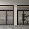 Modern Double Glass Doors With Black Frame Interior Featuring Potted Plant And Marble Floor