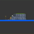 Cartoon Scenery With Green Islands Blue Water Surface Small Houses Curved Paths And Bridges