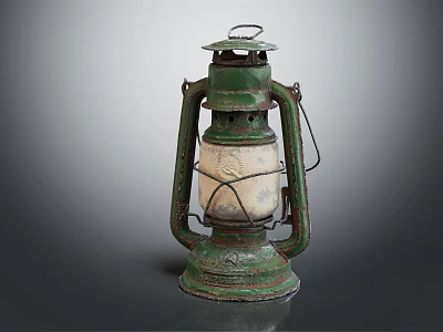 Vintage Kerosene Lantern Green Rustic Design With Weathered Finish Classic Style Home Decor Accent 3d model