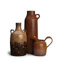Rustic Handcrafted Ceramic Vases in Warm Brown Hues with Various Handle Designs