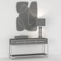 Elegant Modern Interior Decor With Gold Framed Mirror Table Lamp And Console Cabinet 3d model
