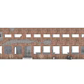 Red Brick Building Components Including Gray Roof Multiple Windows Entrance Steps And Weathered Walls