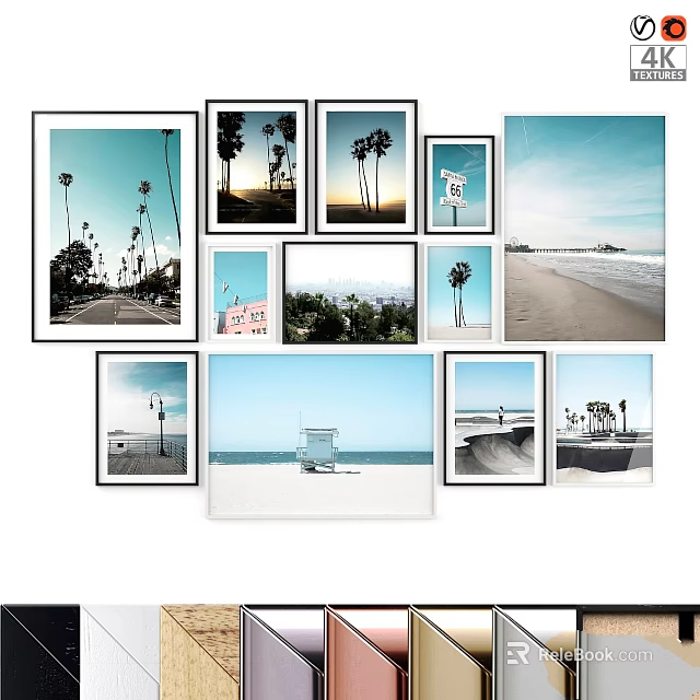 Decorative Photo Frames Collage With Beach Scenes Palm Trees And Coastal Views 3d model 