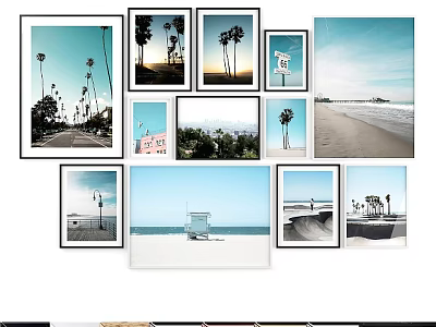 Decorative Photo Frames Collage With Beach Scenes Palm Trees And Coastal Views 3d model