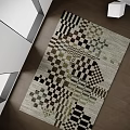 Square Rug With Geometric Mosaic Pattern In Brown Black Green Beige Neutral Tones