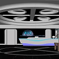 Modern KTV Interior Design With Blue Lighting Circular Ceiling And Stylish Lounge