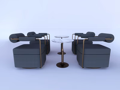 Four Piece Leisure Sofa Set with Gray Upholstery Gold Metal Frame and Round Coffee Table 3d model