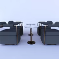 Four Piece Leisure Sofa Set with Gray Upholstery Gold Metal Frame and Round Coffee Table