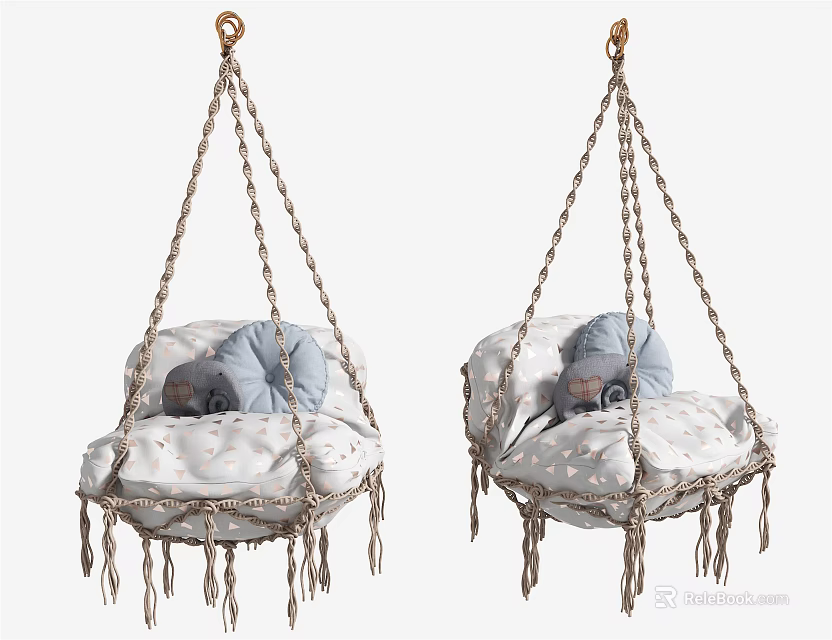 Woven Hanging Chair with Soft Cushion and Tassel Decoration for Indoor Use 3d model 
