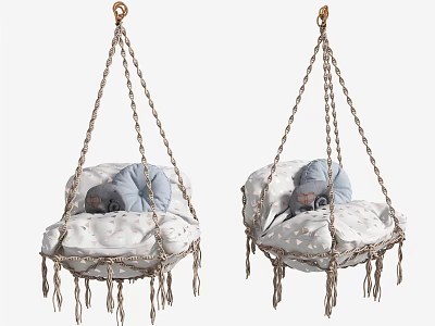 Woven Hanging Chair with Soft Cushion and Tassel Decoration for Indoor Use 3d model