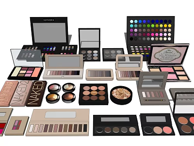 Assorted Makeup and Cosmetics Collection Featuring Perfume Eyeshadow Palettes Blush and Lipstick 3d model