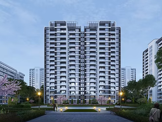 Perspective of inner court of modern residential district 3d model