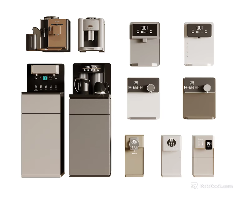 Modern Coffee Makers Water Dispensers And Mini Fridges As Daily Electrical Appliances 3d model 