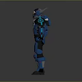 Futuristic Blue Armored Sci Fi Character With Extraterrestrial Creature In Battle Scene