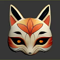 Fox Mask Design With Gold And Red Patterns And Glowing Yellow Eyes 3d model