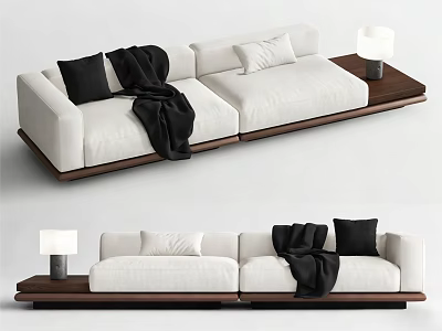 Modern White Single Sofa Interior With Black Cushions Throw Dark Wooden Base And Side Table 3d model