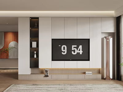 Modern White TV Cabinet With Storage Shelves And LED Lights In Living Room 3d model