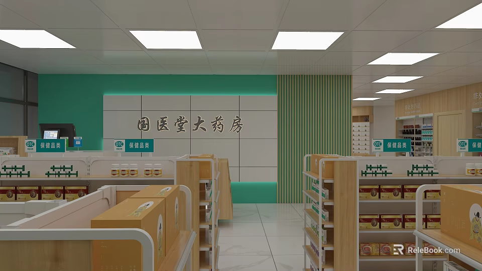 Traditional Chinese Medicine Pharmacy Store Interior With Bright Lighting And Organized Medicine Shelves 3d model 