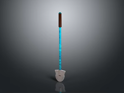 Blue Glowing Shovel With Brown Handle And White Head Design 3d model