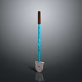 Blue Glowing Shovel With Brown Handle And White Head Design