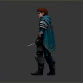 Man With Red Hair Wearing Blue Armor Cloak Belt And Boots In Studio